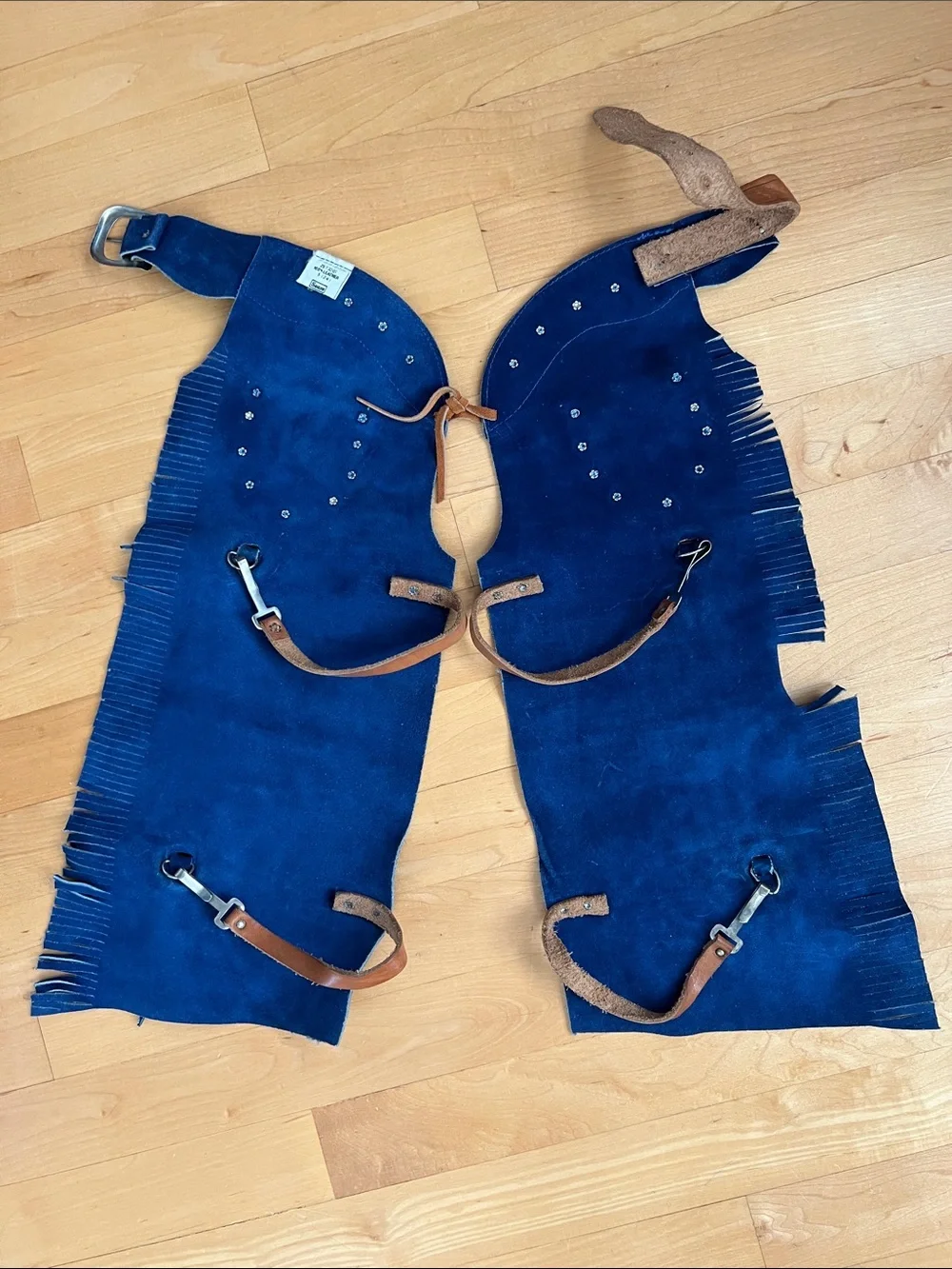 🤠2T-3T Vtg 70s Sears Blue Suede Kids Cowboy Costume Set Vest Chaps Ranchtone Hat